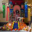 4 Pack 6pcs Dia De Los Muertos Decorations, 3.3ft Day of The Dead Decor with Metallic Foil Tassels, Hanging Sugar Skull Decor Kit for Da De Los Muertos, Halloween, Ofrenda, Altar, Mexican Fiesta, Party