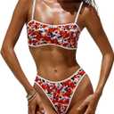 OWICA Women's 2 Piece Bikini Sets Floral Print High Cut Bathing Suits Cheeky Bandeau Beachwear Swimsuits for Women (S)