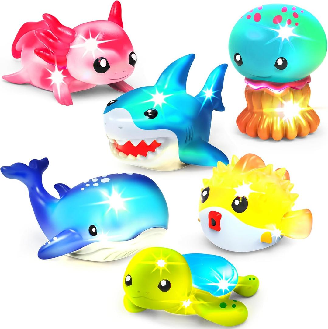 Tub Works® Under the Sea™ Light Up Bath Toys, 6 Pack | Water-Activated Light Up Toys Flash & Change Color | Easy-Grip Baby & Toddler Bath Toys | Sensory Bathtub Toys with Bath Lights for Kids Bath