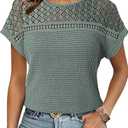 Dokotoo Women's Tops Casual Scoop Neck Short Sleeve Waffle Knit Hollow Out Shirts Loose Tunic Tops Blouses, Size: 2XL