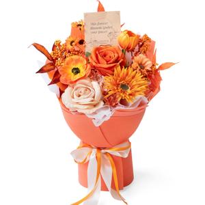 TINGE TIME Preserved Flowers Bouquet, Sunflower and Rose Bouquets, Orange Artificial Flowers Bouquet for Table Centerpiece Mothers Day Gifts Birthday Gifts Wedding Anniversary Housewarming