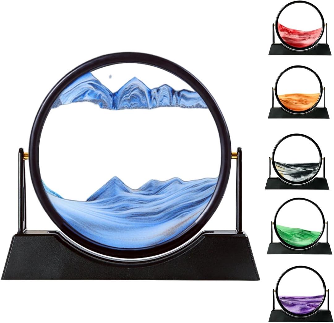 FHFTHYH Moving Sand Art Picture Liquid Motion, 3D Quicksand Decor, Deep Sea Sandscapes with Display Flowing Sand Frame for Relaxing, Desktop Office Home Decoration (Blue)