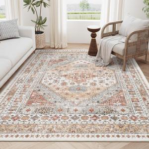 zesthome 6x9 Area Rug, Super Soft Washable Rugs for Living Room, Non-Slip Stain Resistant Vintage Rugs, Ultra-Thin Large Area Rugs (Orange,6'x9')