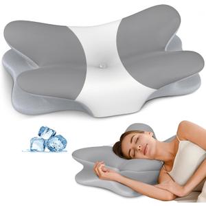 Cervical Pillow for Neck Pain Relief, Ergonomic Neck Pillow for Sleeping, Contour Pillow for Neck Support, Memory Foam Pillows for Reading & Bed Rest Pillows for Sleepers (Grey & White)