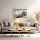 XLMDYYSW Farmhouse Truck Wall Art Rustic Old Barn Paintings Vintage Truck and Flower Canvas Prints Country Landscape Picture for Living Room Bedroom Framed (Blue, 12.00" x 18.00")