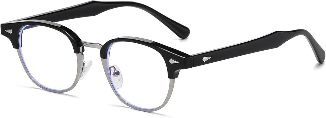 AIEYEZO Retro Blue Light Glasses for Men Women 90s Classic Semi-Rimless Eyeglasses Fashion Cumputer Gaming Glasses