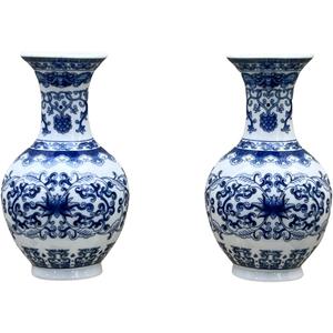 Set of Two Blue and White Porcelain Wall Vases for FlowersHandmade Chinoiserie Ceramic Wall Mounted Flower Vase, Decorative Hanging Vases for Living Room, Bookshelf & Indoor Dcor (Shape 2)