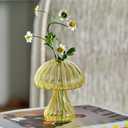 4PCS Cute Mushroom Glass Flower Vase, Colorful Bud Vases for Home Decor, Small Propagation Vases for Plants, Mushroom Planter Decorations for Office Shelf Room Aesthetic (Transparent Blue, Yellow, Red, Pink)