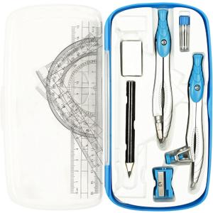 Geometry Set,10 Pcs Protractor and Compass Set, Math and Ruler Set for Students, Class Supplies, and School - Essential Compass Geometry Tools for Precision and Quality (Blue)