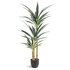 Waoops Artificial Tree 4.7Ft Faux Agave Plant with 3 Heads in Plastic Pot Fake Tree for Home Decor Indoor or Outdoor Office Decoration Housewarming Gift(4.7 Feet-1 Pack)