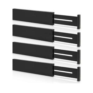 4 Pack Bamboo Kitchen Drawer Dividers 2.6" High, Adjustable from 12 Inch to 17 Inch Drawer Organizers, Expandable Drawer Separators for Clothes, Bedroom, Dresser, Office (Black)