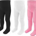 Baby Girls Tights Leggings 3 Pack Cotton Smooth Toe Thick 0-24 Month Newborn Infant Toddler Stocking Pants (01-Black,White,Pink  18-24 Month )