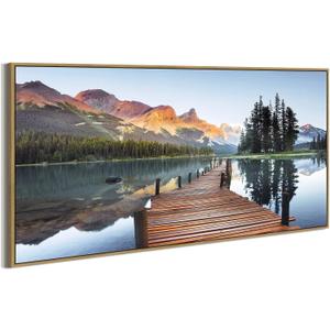 Arttitue
Large Lake Framed Canvas Wall Art, Nature Landscape Picture Decor
Dock Pier Artwork, 57x27 Inch, Panoramic Forest Mountain Print, Peaceful Scenic Painting, for Bedroom Living Room Home Office