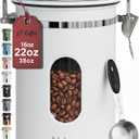 Veken Coffee Canister with Window, Airtight Stainless Steel Kitchen Food Storage Container with Lids, Date Tracker and Scoop for Grounds Coffee, Beans, Tea, Flour, Cereal, Sugar Jars, 22OZ, White