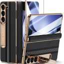 for Samsung Galaxy Z Fold 5 Phone Case [Luxury Premier Genuine Leather] [Full Body Hinge Protection] [Built-in Screen Protector] [Kickstand Slim Protective Cover] for Galaxy ZFold 5 (Black)