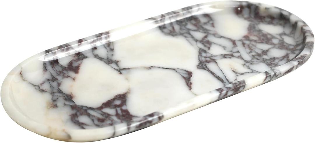 Natural Marble Tray, Coffee Table, Food, Fruit, Paper Cup, Cake Display, Coffee bar, Family Gatherings, Seasonal Holiday Decoration Tray(Viola-oval-11 x5 x0.7)