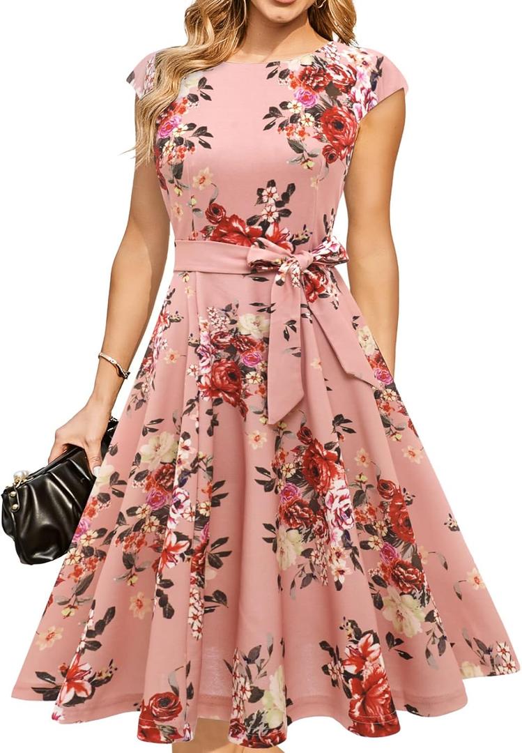 DRESSTELLS Women's Cocktail Dresses, Formal Wedding Guest Modest Church Vintage Tea Party Midi Evening Dress, M