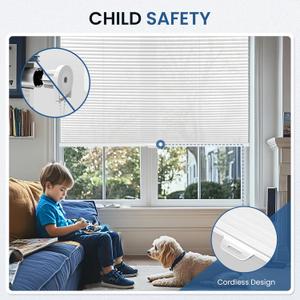 Grandekor No Tools No Drill Cordless Cellular Shades,29" W x 64" H,Light Filtering Honeycomb Blinds for Indoor Windows,UV Protection Privacy No Drill Blinds for Home,Door,White