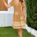 SAUKOLE Womens Summer Dresses Tie Knot Short Sleeve Sundress Casual Buttons V Neck Pleated Front Dress with Pockets (M)