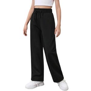 Girls Loose Straight Leg Sweatpants High Waisted Baggy Joggers with Drawstring Black 13-14Y (Black)