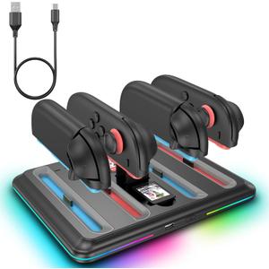 2 x Charging Dock for Nintendo Switch 2 Controller, [4 Game Card Storage Slot] [RBG LED Indicators] 4 in 1 Magnetic Controller Fast Charger Station Dock for Nintendo Switch 2 Accessories