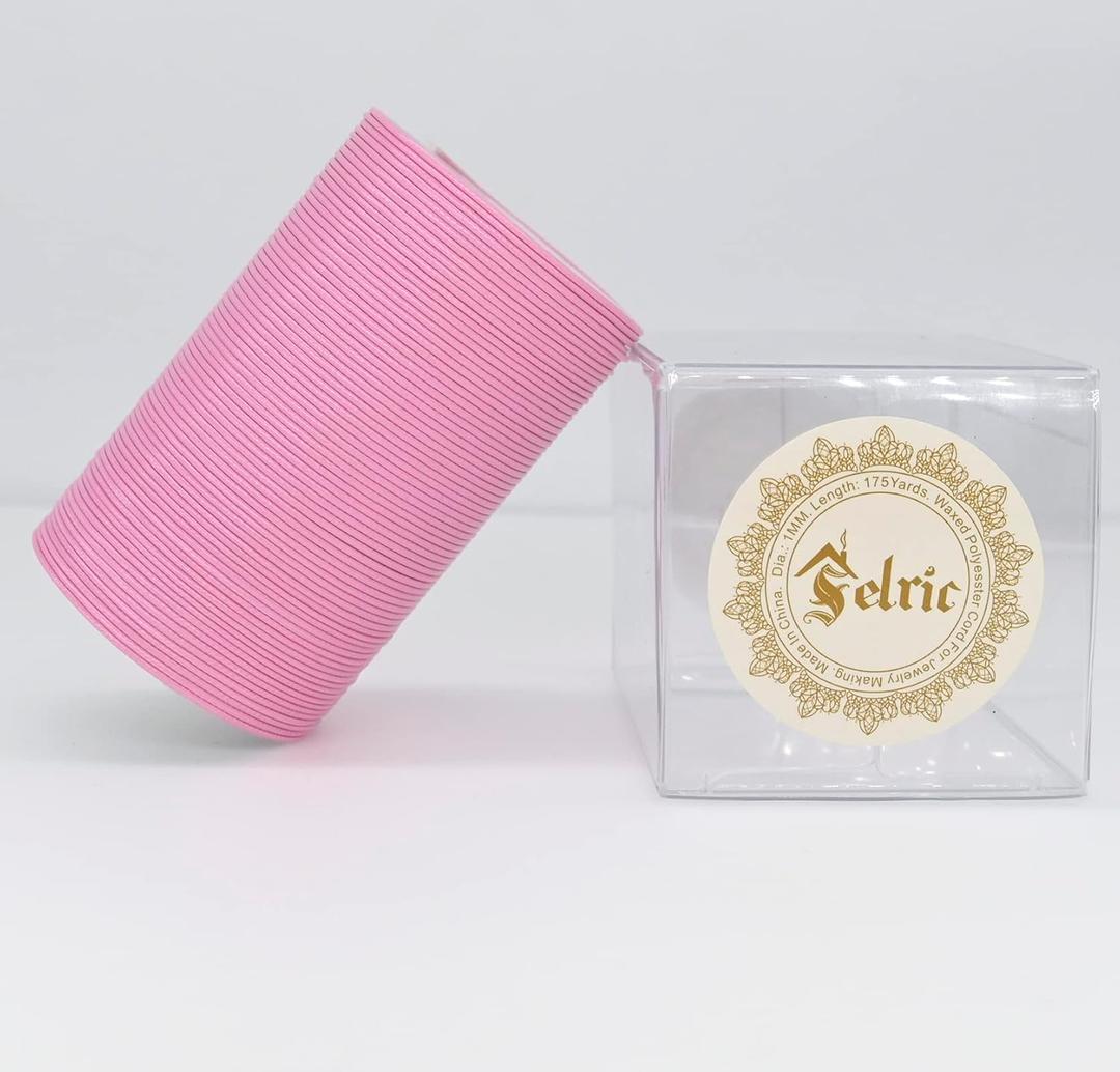 Selric 1mm 175 Yards Waxed Polyester Cord for Jewelry Making Beading String for Bracelet Necklace (Pink)