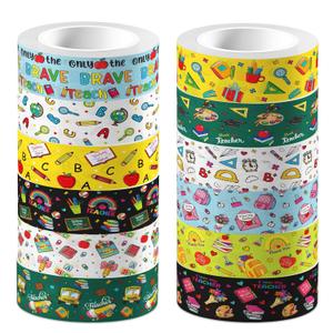 12 Pcs Teacher's Day Washi Tape School Masking Tape Decorations Thank You Teacher School Decorative Paper Sticker for Journals, Planners, DIY Craft Gift Wrapping Handbook Stickers