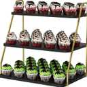 VyGrow Cupcake Stand, 3-Tier Dessert Stand for 55 Cupcakes, Wood & Metal Tower Display Premium Holder Dessert Tree Tower for Christmas Birthday Weddings Party Decor, Serving Tray (White & Gold)