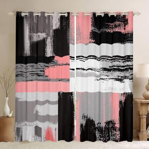 Feelyou Buffalo Check Curtains for Bedroom Living Room Geometric Blackout Curtains Kids Geometry Pink Grey Black White Darkening Dreapes Modern Art Window Treatments (2 Panels, 52 x 63 Inch)