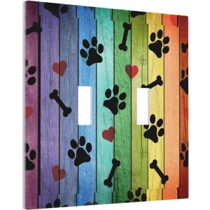 Light Switch Cover Decorative Dog Paw Colorful Retro Wood Double Toggle Vintage 2 Gang Wall Plate Electrical Faceplate Switchcover for Farmhouse Bathroom Home Living Room Decor