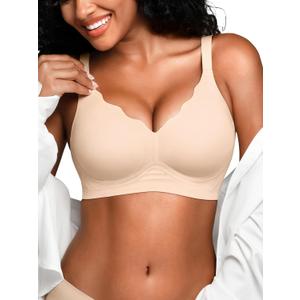 Wireless Jelly Bras for Women No Underwire with Support - S-2XL Seamless Bralettes Everyday Comfort Tshirt Padded Bra (Large)