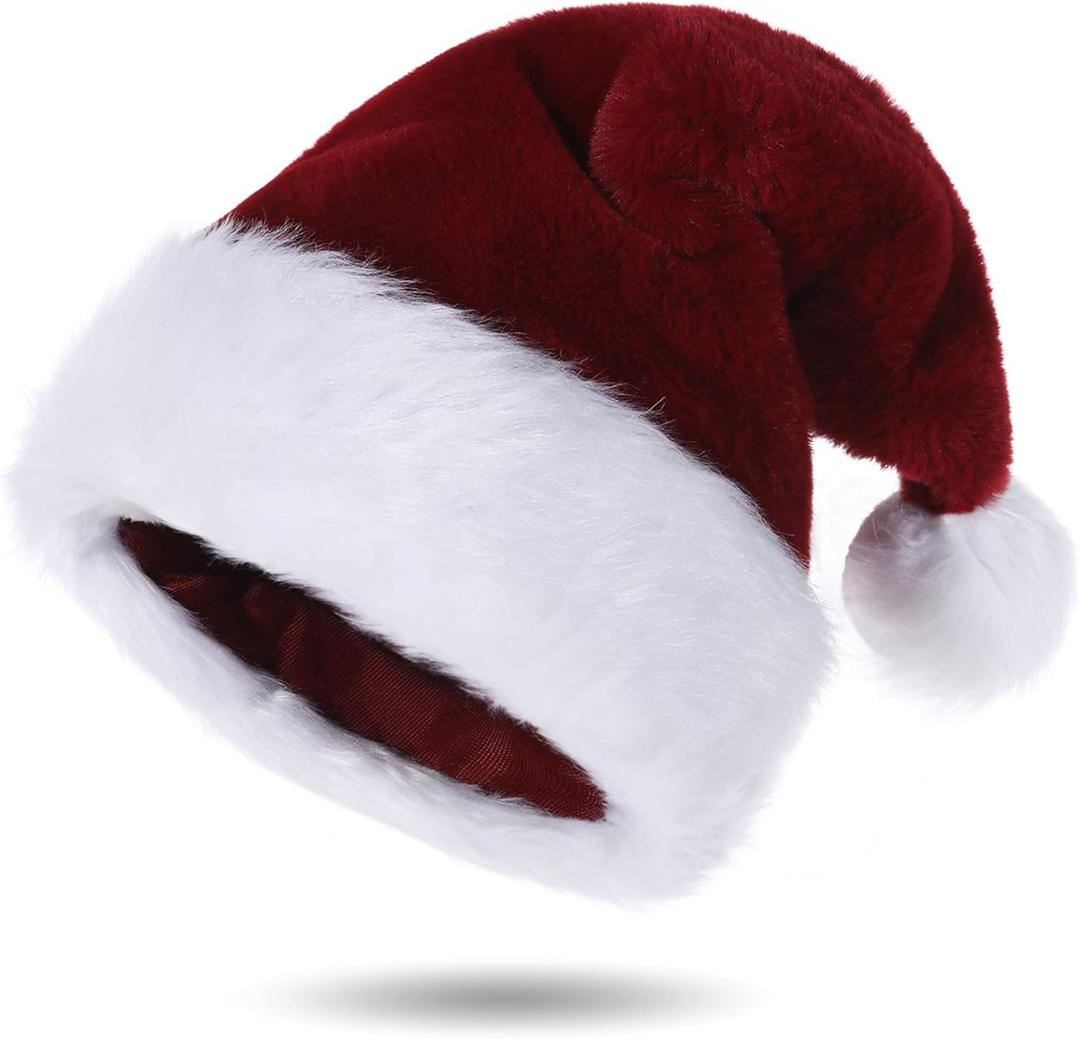 Santa Hats for Adults, Unisex Velvet Touch Comfort Christmas Hats for New Year Festive Party Christmas Supplies (Wine Red)