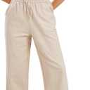 CHARTOU Women's Summer Drawstring Waist Wide Leg Loose Cotton Linen Palazzo Pants (Beige, XL)