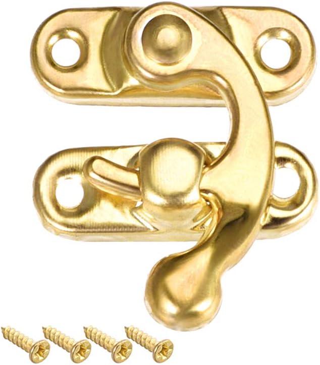 uxcell Vintage Lock Clasp Right Latch Hook Hasp 42mm x 37mm Swing Arm Latch Plated Golden, 10 Pcs W Screws