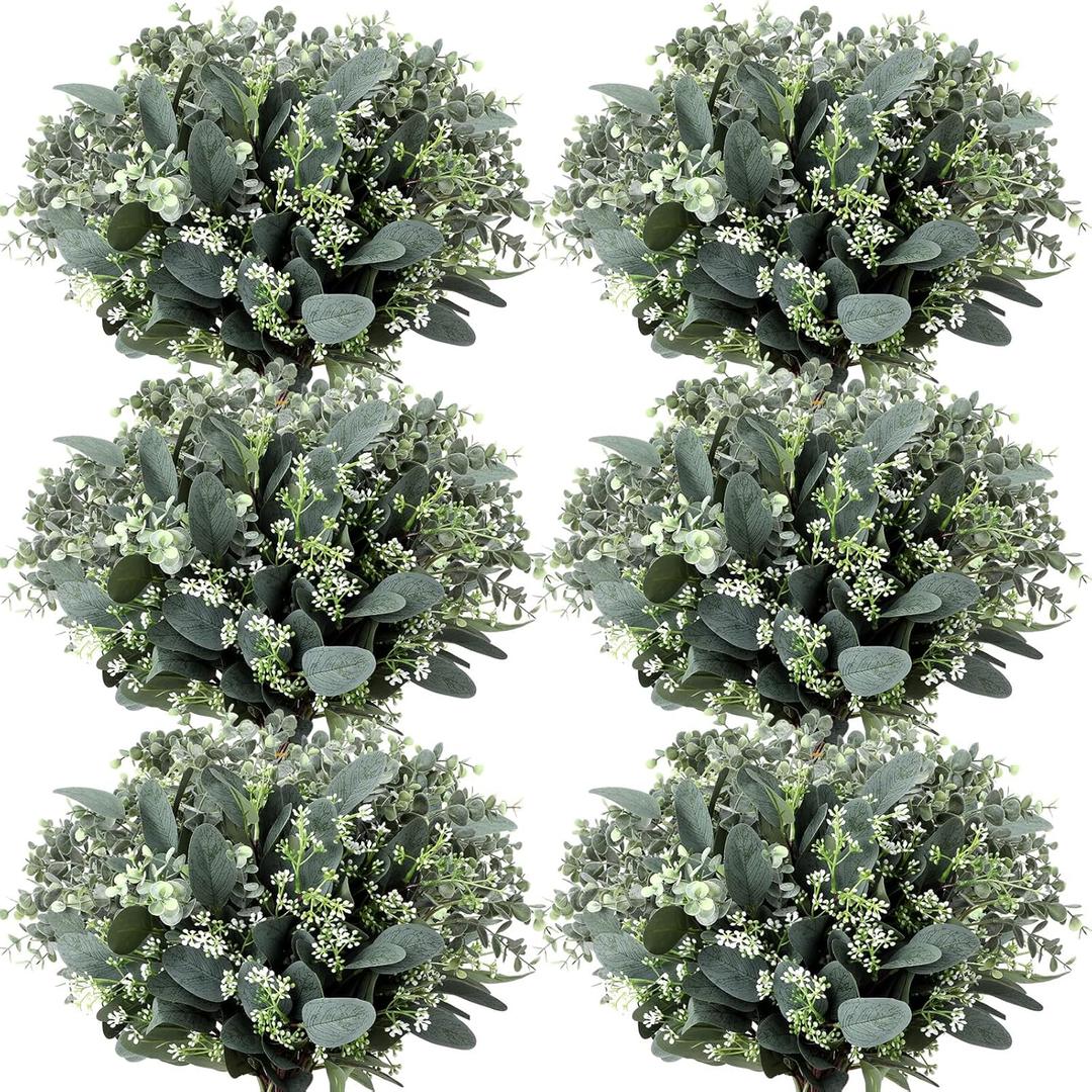 Janinka Mixed Eucalyptus Leaves Stems Bulk with White Seeds Artificial Silver Dollar Leaves Sprays Faux Oval for Wreath Garland Floral Bouquets Arrangement Wedding Greenery Decoration (40)