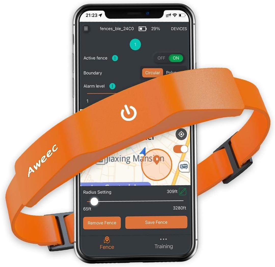 GPS Electric Dog Fence with Free App, Wireless Fence System with Training Collar, Portable for Outdoor Use, Rechargeable Waterproof Flexiable Collar, Adjustable of Dogs (Orange)
