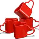 Domensi 4 Pcs 11.8 oz Valentines Heart Shaped Mugs Bulk Red Heart Coffee Cup Valentine Ceramic Mug with Handle Love Tea Cup Gift for Romantic Valentines Wedding Anniversary Couple Lover Decoration