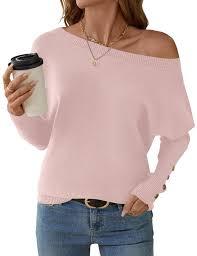 Cakulo Womens Off The Shoulder Sweater Batwing Long Sleeve Casual Knit Tops 2026 Lightweight Pullover Sweaters Pink L