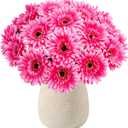 20 Pcs Fake Silk Gerbera Daisy Artificial Flowers with Stems Faux Daisies Flower Bulk for DIY Art Crafts Home Wedding Party Vase Centerpieces Tables Garland Wreath Decoration (Pink)