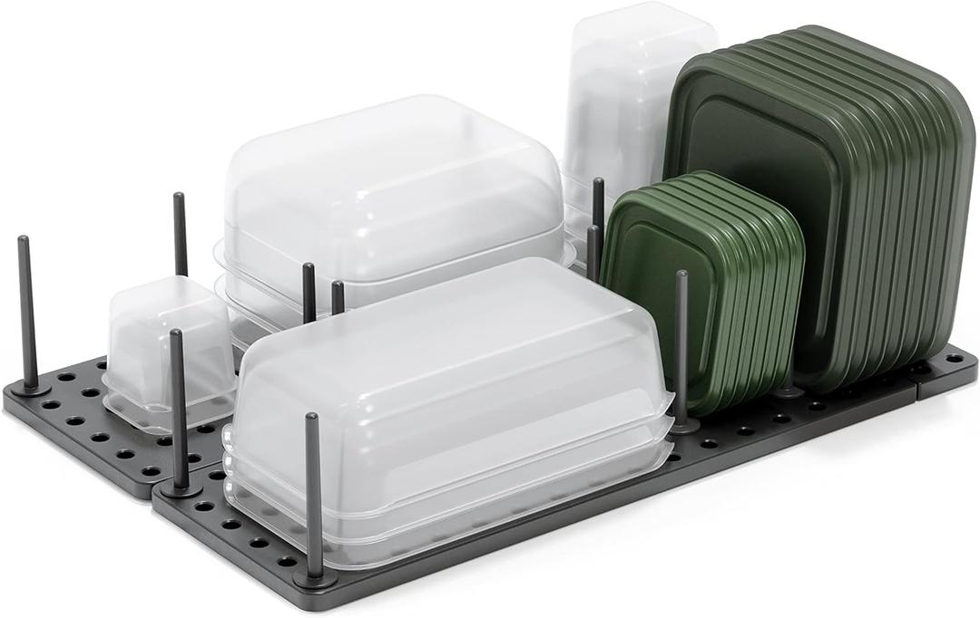 Peggy Kitchen Drawer Cupboard Organizer Tray - Adjustable Storage System For Food Containers, Cookware, Serveware, Utensils and More, Grey (Medium Set of 2)
