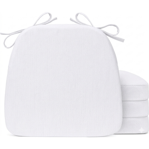 Sunsleek Chair Cushions for Dining Chairs, D-Shaped Seat Cushions with Removable Washable Cover and Ties, Chair Pads for Kitchen, Indoor Dining Room, Patio Chairs, 17'' x 16'', Set of 4, White
