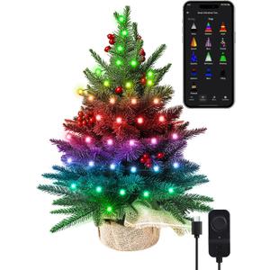 Brizled Smart Mini Christmas Tree, 22.8in DIY Smart-Lit Tabletop Tree with 75 LED RGB Lights, App/Voice Control 159+ Scenes Mini Xmas Tree USB C Music Small Tree Work with PD Power for Fireplace Desk (2FT, Green)