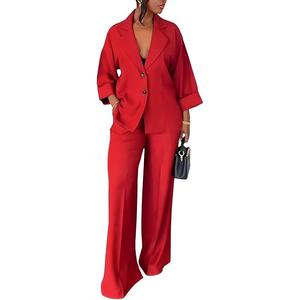 Casual Blazer Pants Suits for Women Dressy Oversized Long Sleeve Blazer and Wide Leg Pants 2 Piece Outfits, Medium