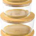 DE Glass Food Storage Containers with Bamboo Lids  4 Pack Round (2x33oz + 2x60oz)  BPA-Free Borosilicate Glass Meal Prep Containers  Plastic-Free, Oven, Microwave, Freezer Safe