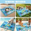 Cat Water Mat with Protective Bag, Scratch Resistant Thickened PVC Water Play Mat, Summer Cooling Interactive Water Filled Mat, Portable Foldable Paw Proof Cat Toy Mat for Indoor Outdoor (A)