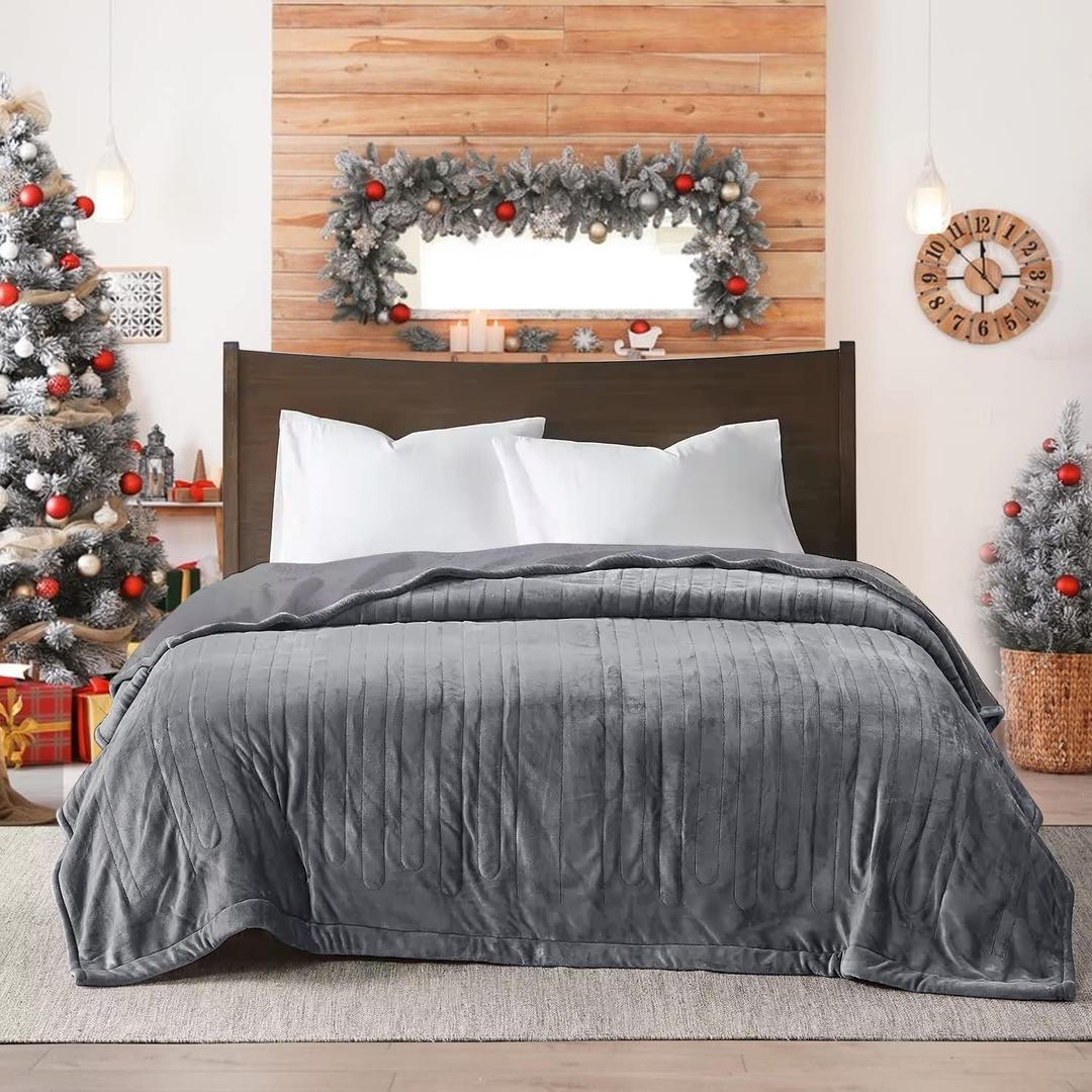 SUNVIVI Heated Blanket King Size, Heating Electric Throw Blanket Dual Control, 10 Heat Settings, 12 Hours Auto Off, Machine Washable, ETL Certified, Overheating Protection, Grey