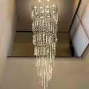 D32'' x H100'' Modern Crystal Chandelier High Ceiling Chandeliers for Entryway Glam Chandelier Large Raindrop Chandeliers LED Dimmable Light Fixtures for Staircaes Foyer Hallway Living Room Silver