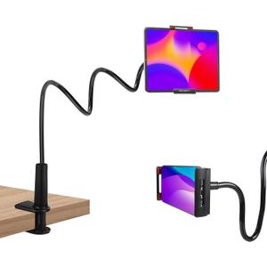Tablet Stand Holder for Bed, Gooseneck Mount Stand Clip Flexible Long Arm Tablets Mount Clamp on Table,Cell Phone Holder Compatible with 4-10 Inches Devices and Cell Phones