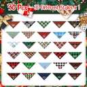 Preboun 30 Pcs Christmas Plaid Dog Bandanas Bulk Holiday Scarf Triangle Bibs Adjustable Washable Dog Handkerchief Xmas Drool Bib Accessories Grooming Supplies for Small to Medium Cats Dogs
