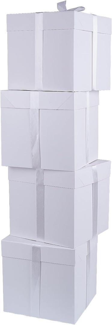 Elephant-package 8.7" Medium Birthday Gift Boxes with Lid and Ribbon, Square Gift Boxes - 4 Pcs (White), Bridal Showers, Weddings, Baby Showers, Party Favor Boxes